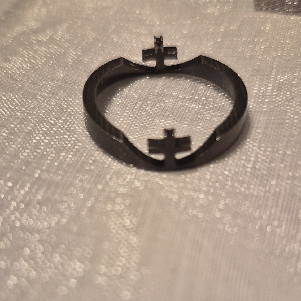 Cross Accent Black Stainless Ring Size 12